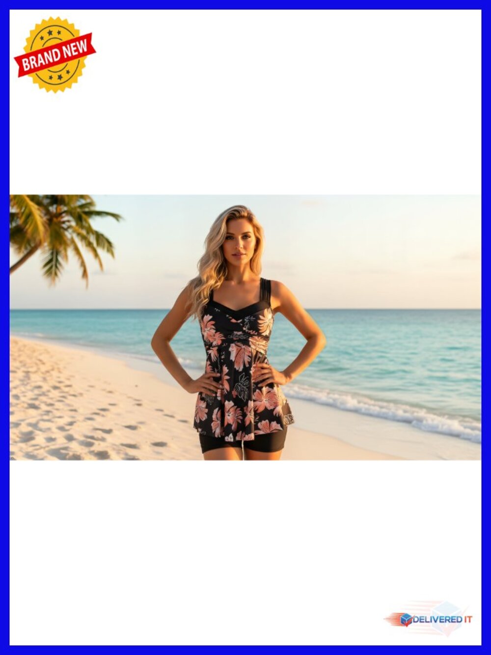 Tankini Swimsuits with Tummy Control Two Piece Modest Bathing Suit Floral Skirt - Picture 5 of 5